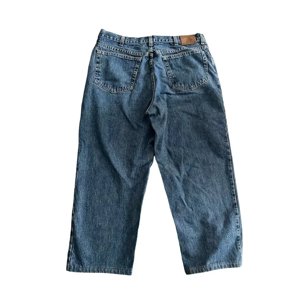 Vintage Lands End Square Rigger Jeans Mens 36 R Blue Denim Relaxed Wide Leg